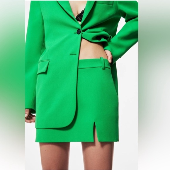 Zara Dresses & Skirts - Zara Neon Spring Green Mini Skirt With Front Side Slit, Women’s Sz M, NWT